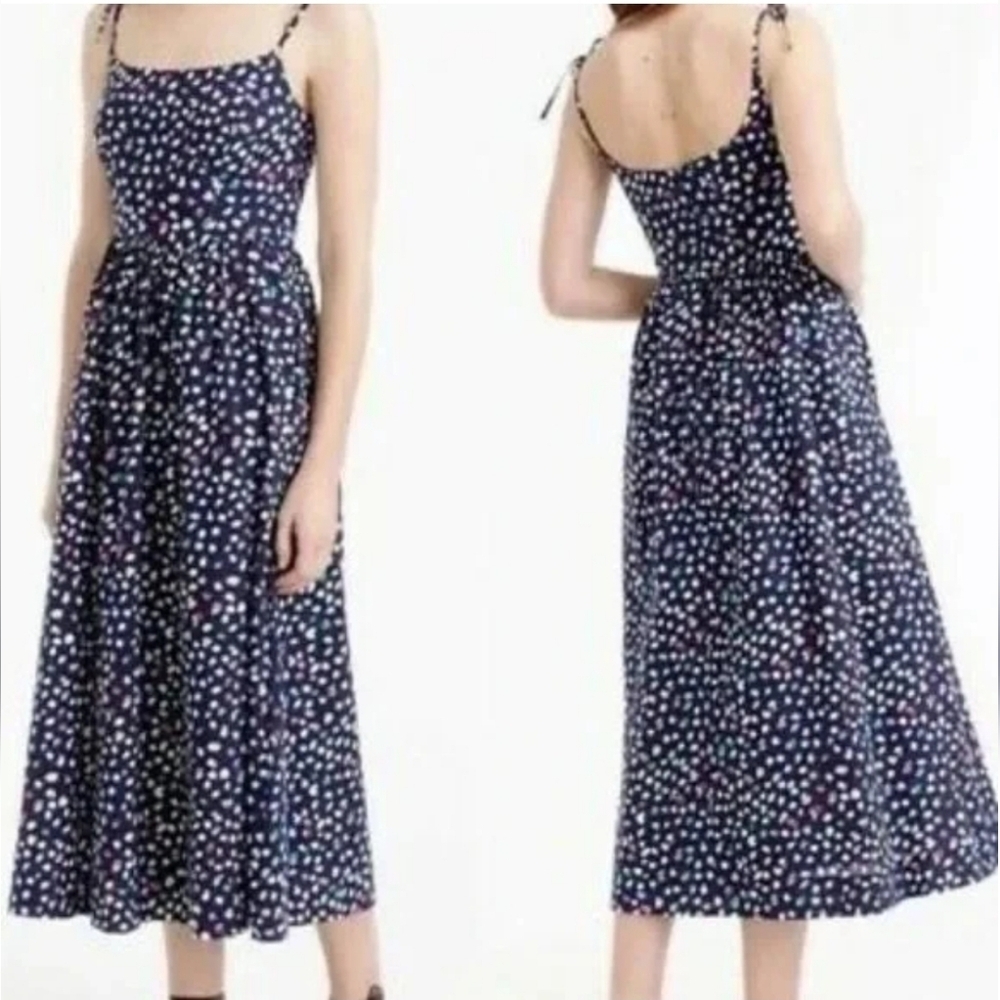 J. Crew Tie Strap Colorful Spot Midi Dress